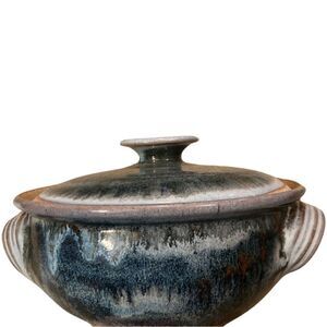 Stunning Studio Pottery Drip Glazed Stoneware Casserole Pot with Lid